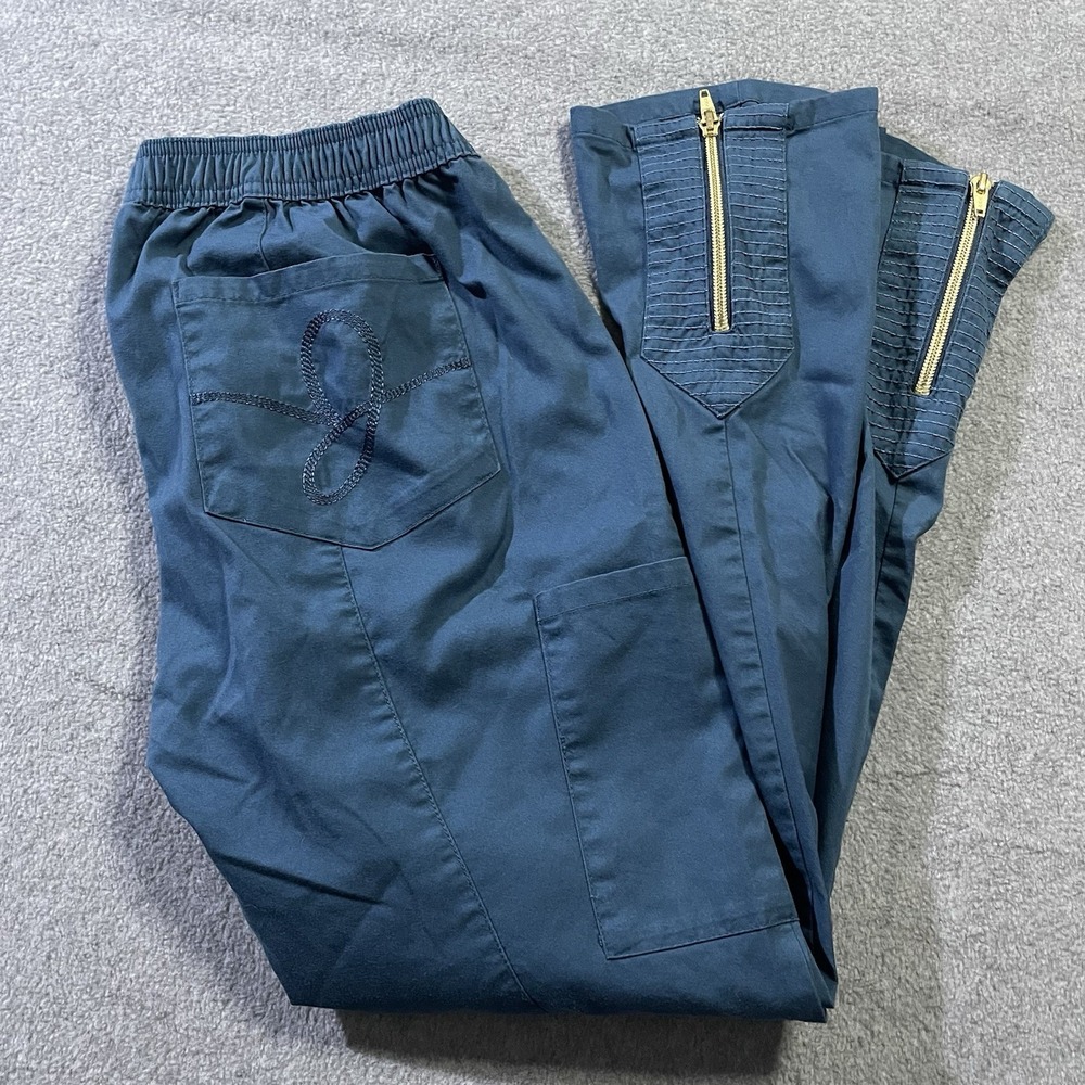 Jaanuu Women Moto Scrub Pants Caribbean Blue Size S Slim J95040 Cargo Stretch